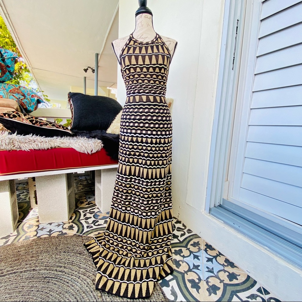 Missoni black gold zigzag chevron knit metallic maxi dress IT 42 US 6